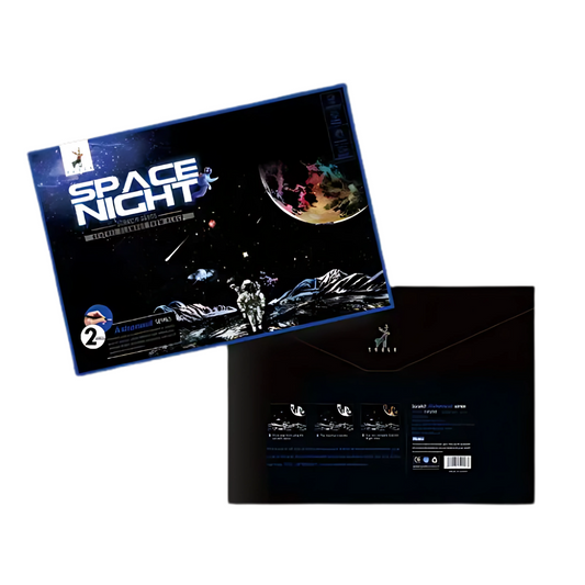 Cosmic scratch art sheet showing an astronaut on the lunar surface with a colorful planet in the background.