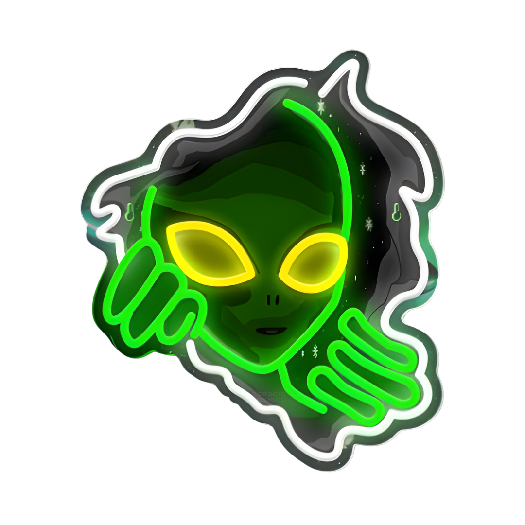 Alien portal neon light turned on, front view, space-inspired decorative light