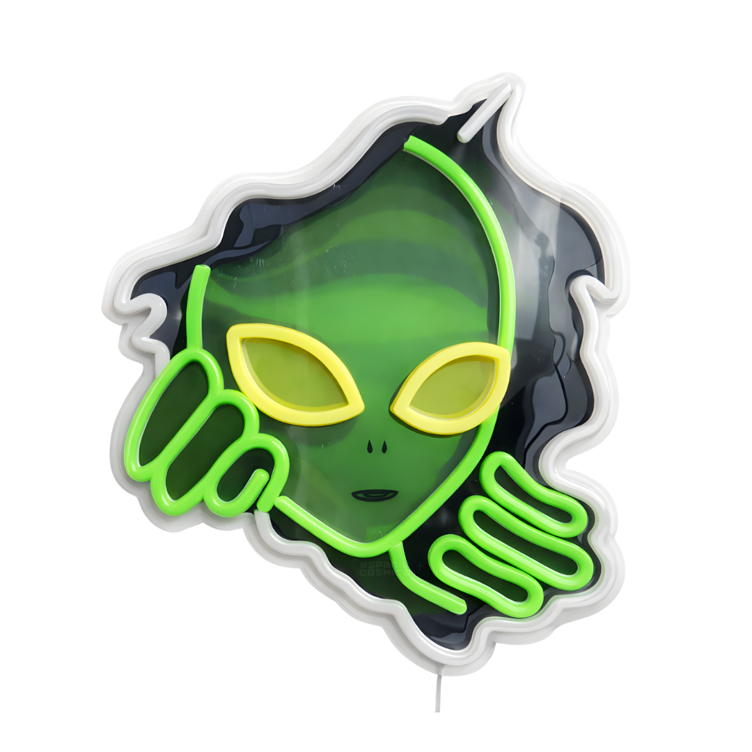 Alien portal neon light turned off, showing shape and structure without illumination