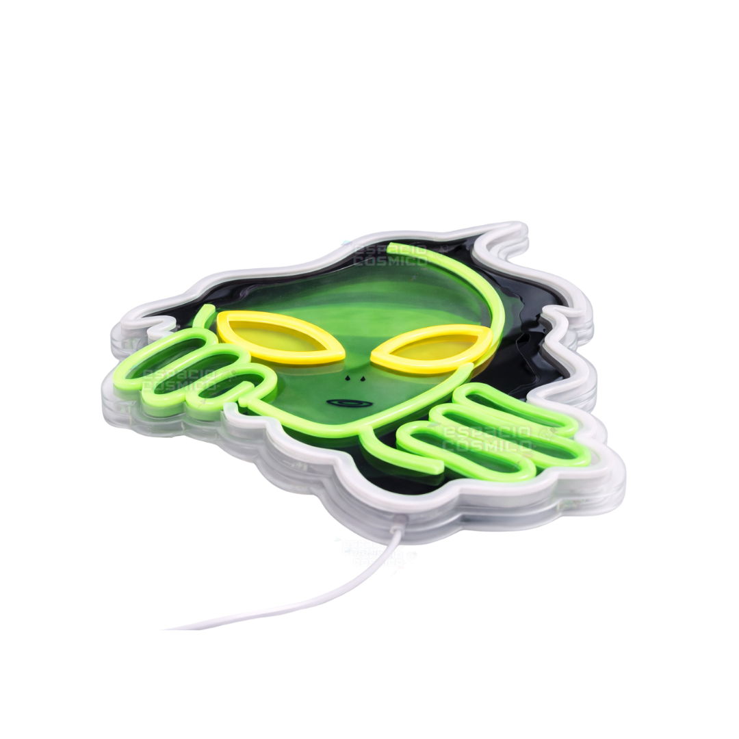 Alien portal neon light viewed from the side and below, detailed perspective of the design