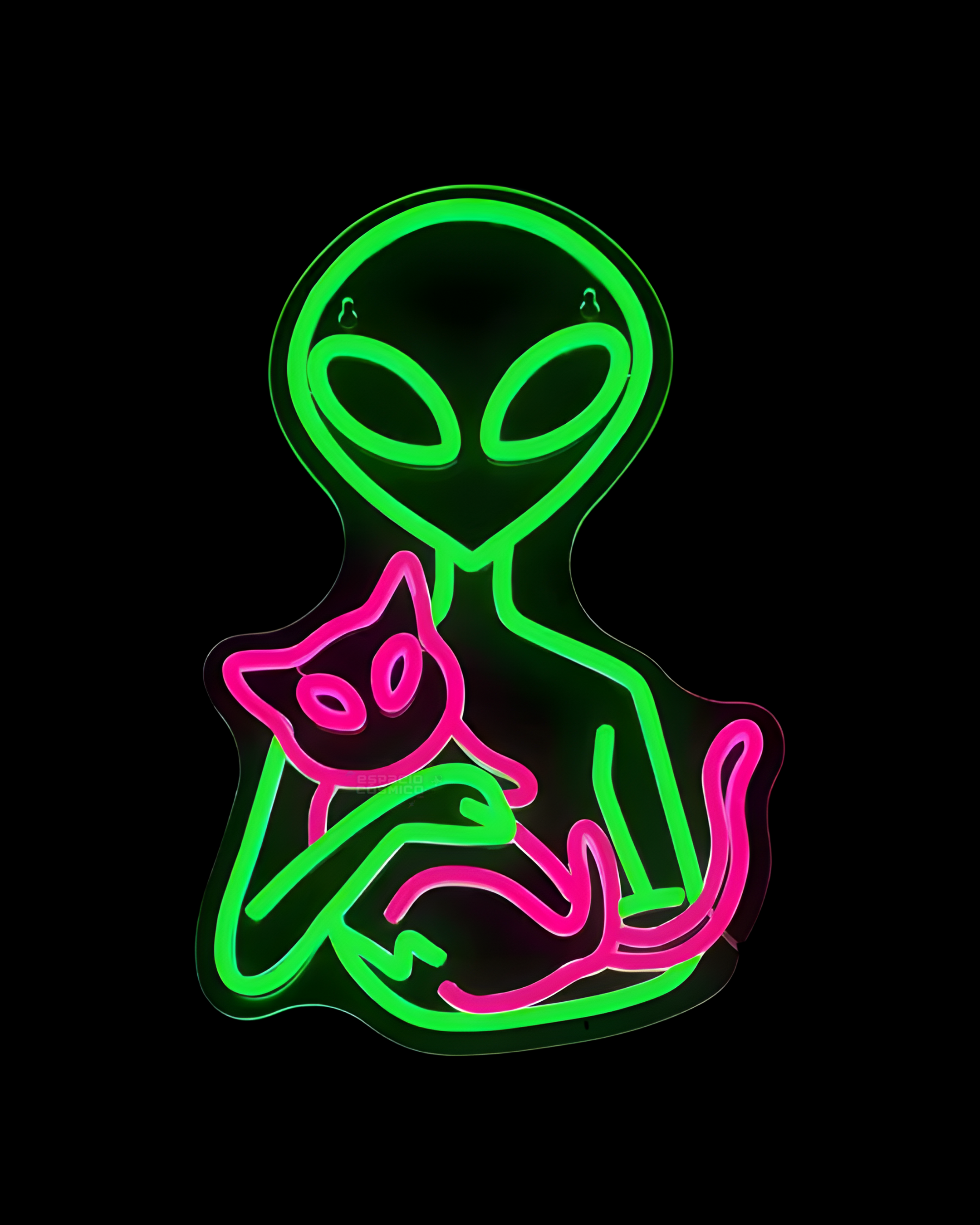 Cosmic cat neon light ilustration in a surreal space environment