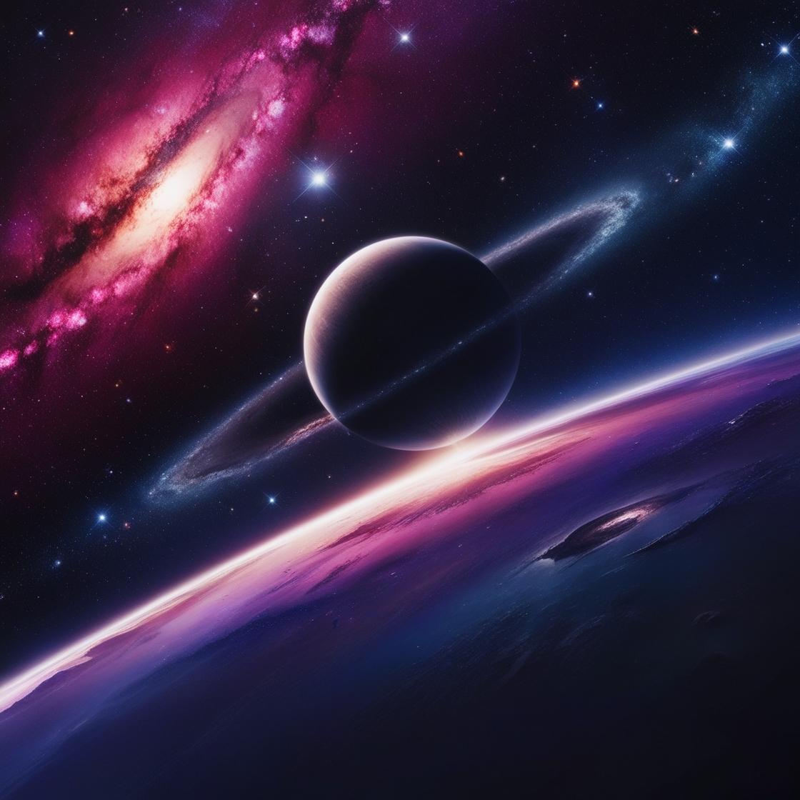 Cosmic Playground banner featuring a ringed planet floating above a planetary surface, with stars and a fuchsia, purple, and blue cosmic background