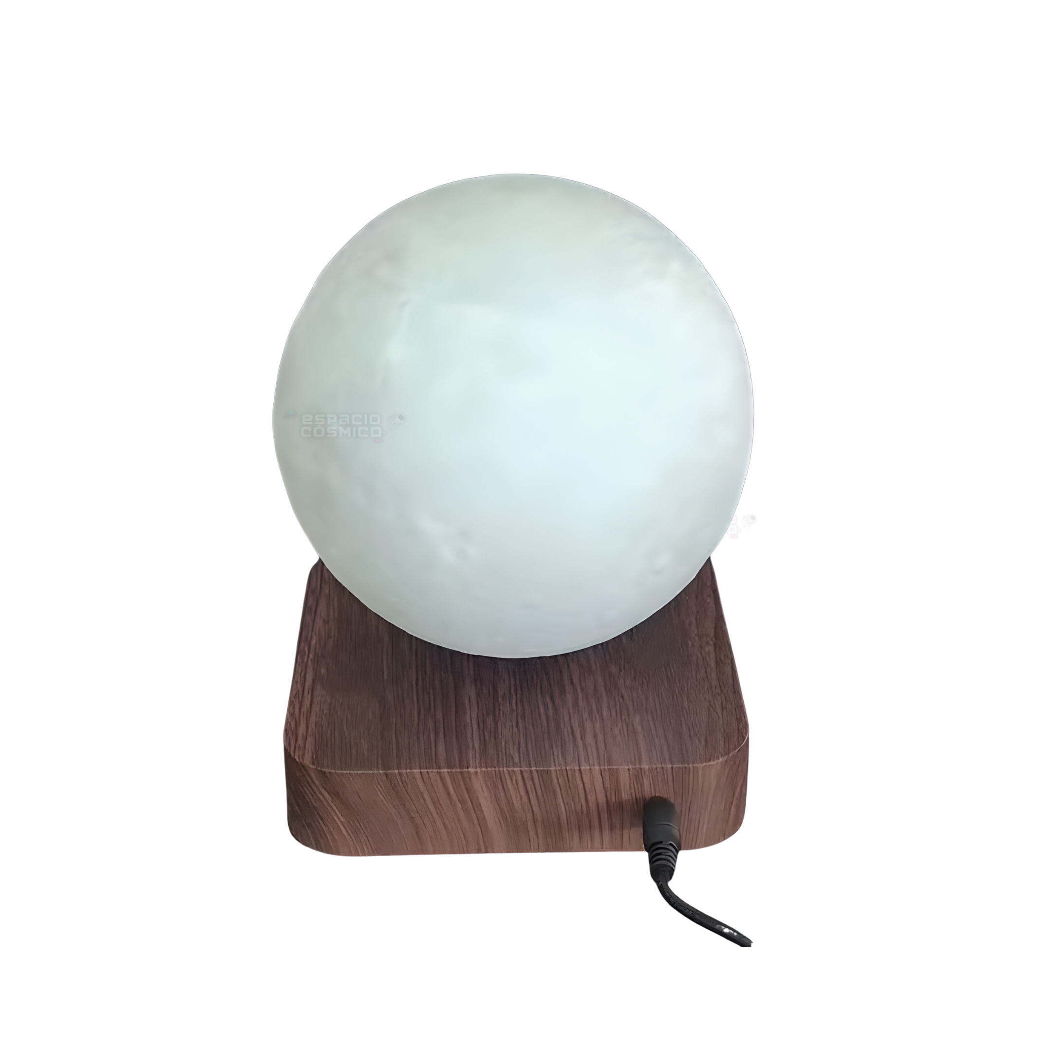 Rear view of the Floating Moon Lamp showing magnetic levitation system and base design