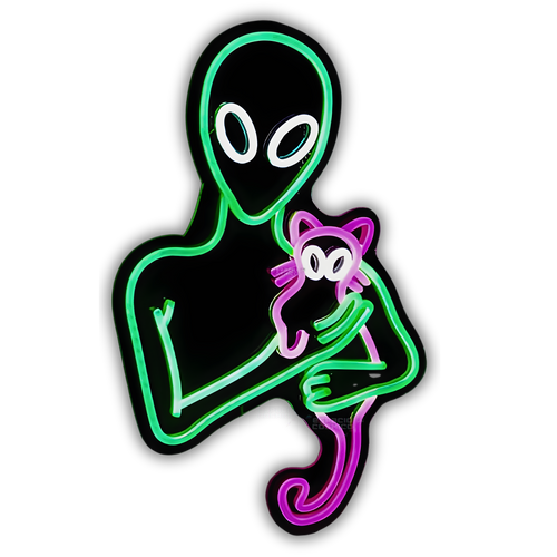 Galactic alien neon light turned on, front view, space-inspired decorative light