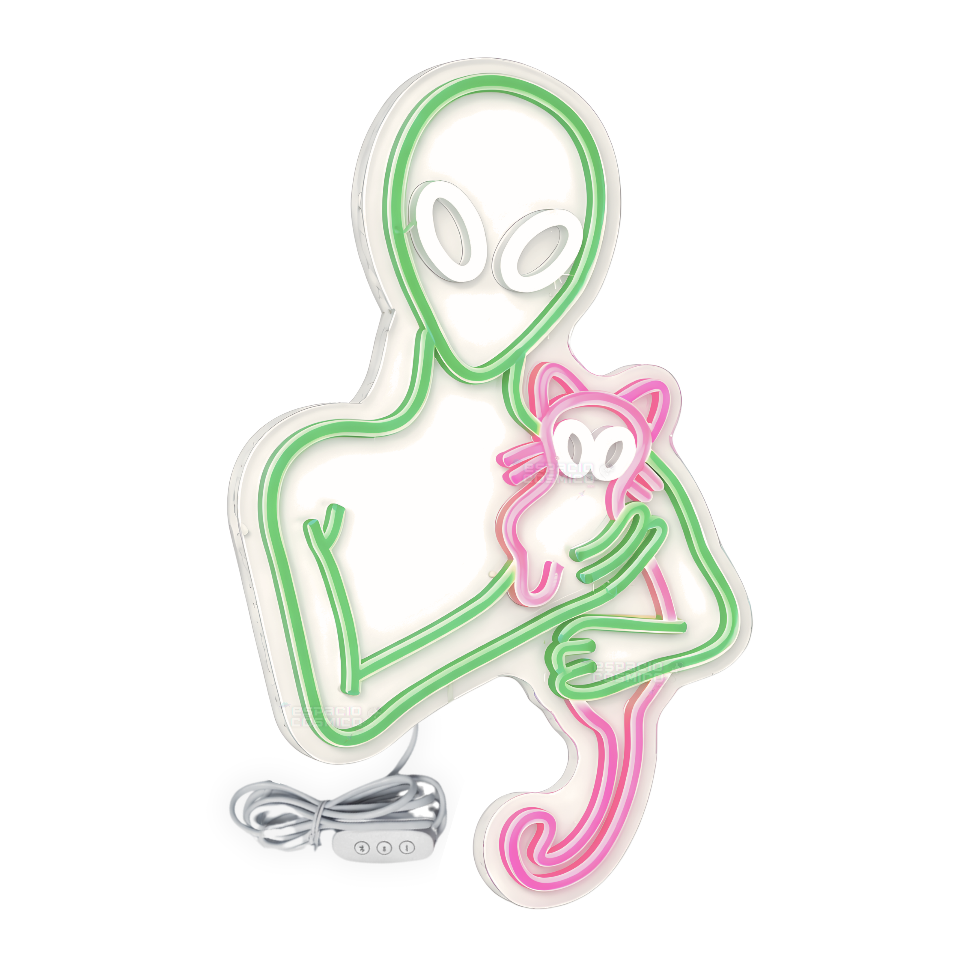 Galactic alien neon light viewed from the side, glowing outline detail