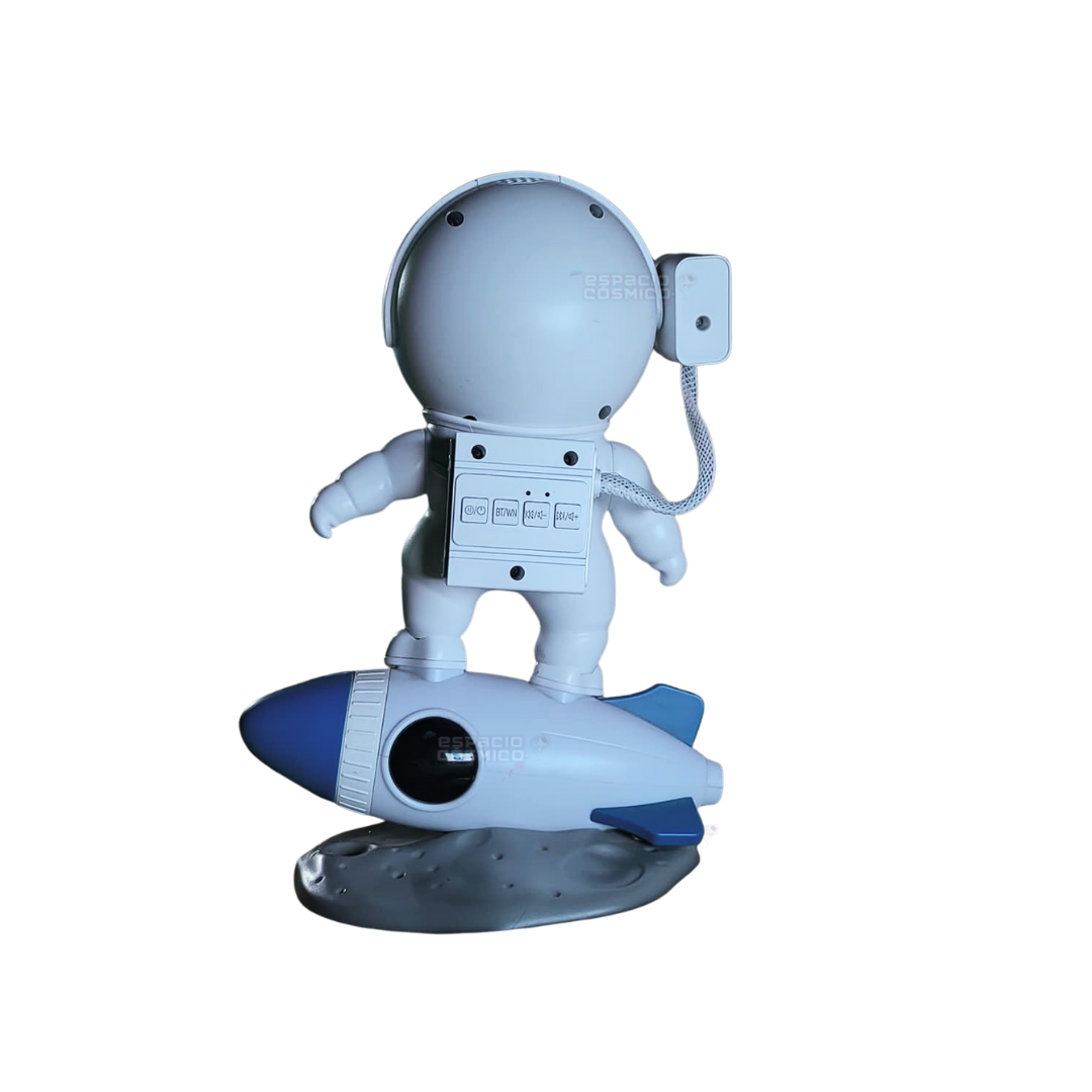 Rear view of the rocket astronaut galaxy projector with control buttons