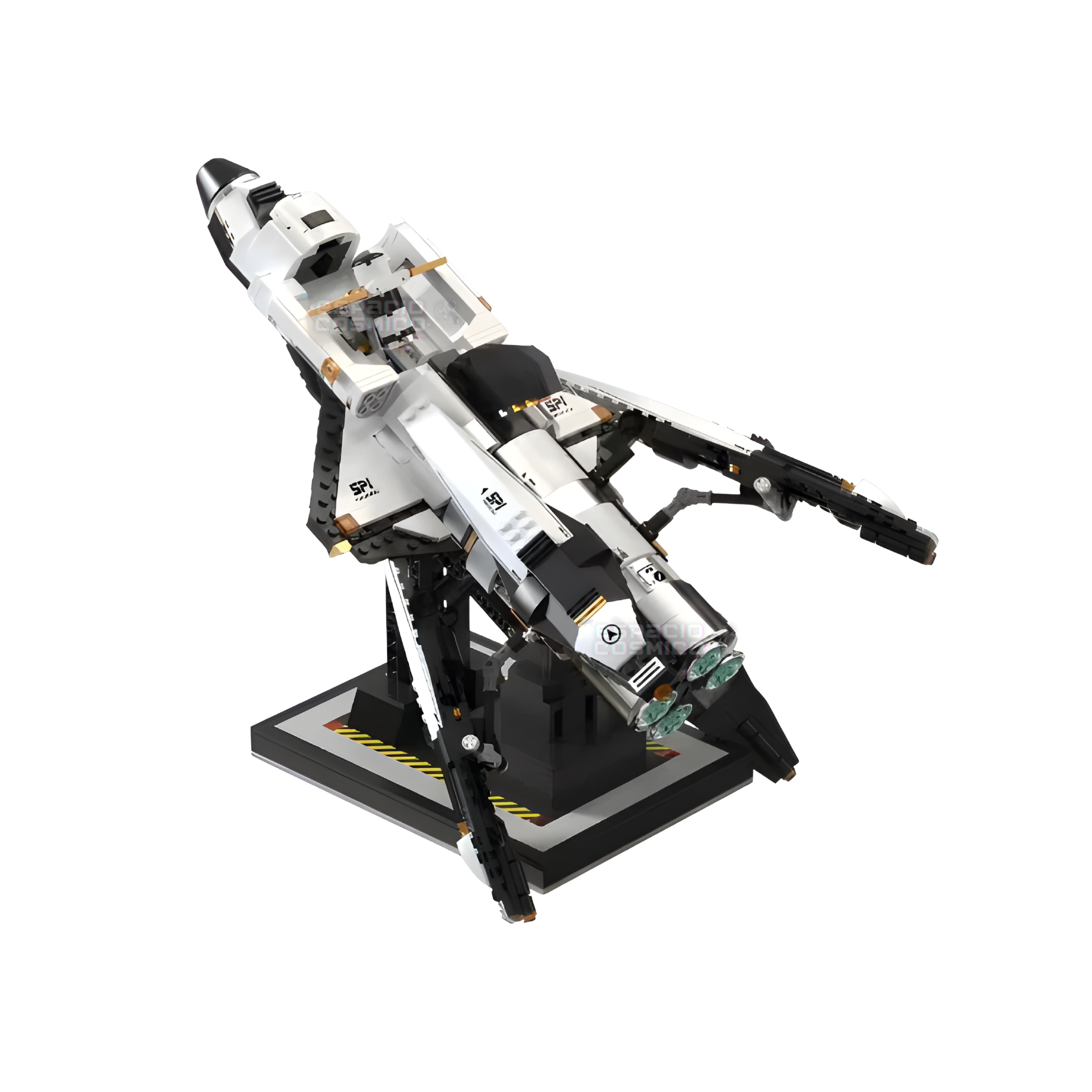 Space shuttle building blocks set angled to the left, realistic design