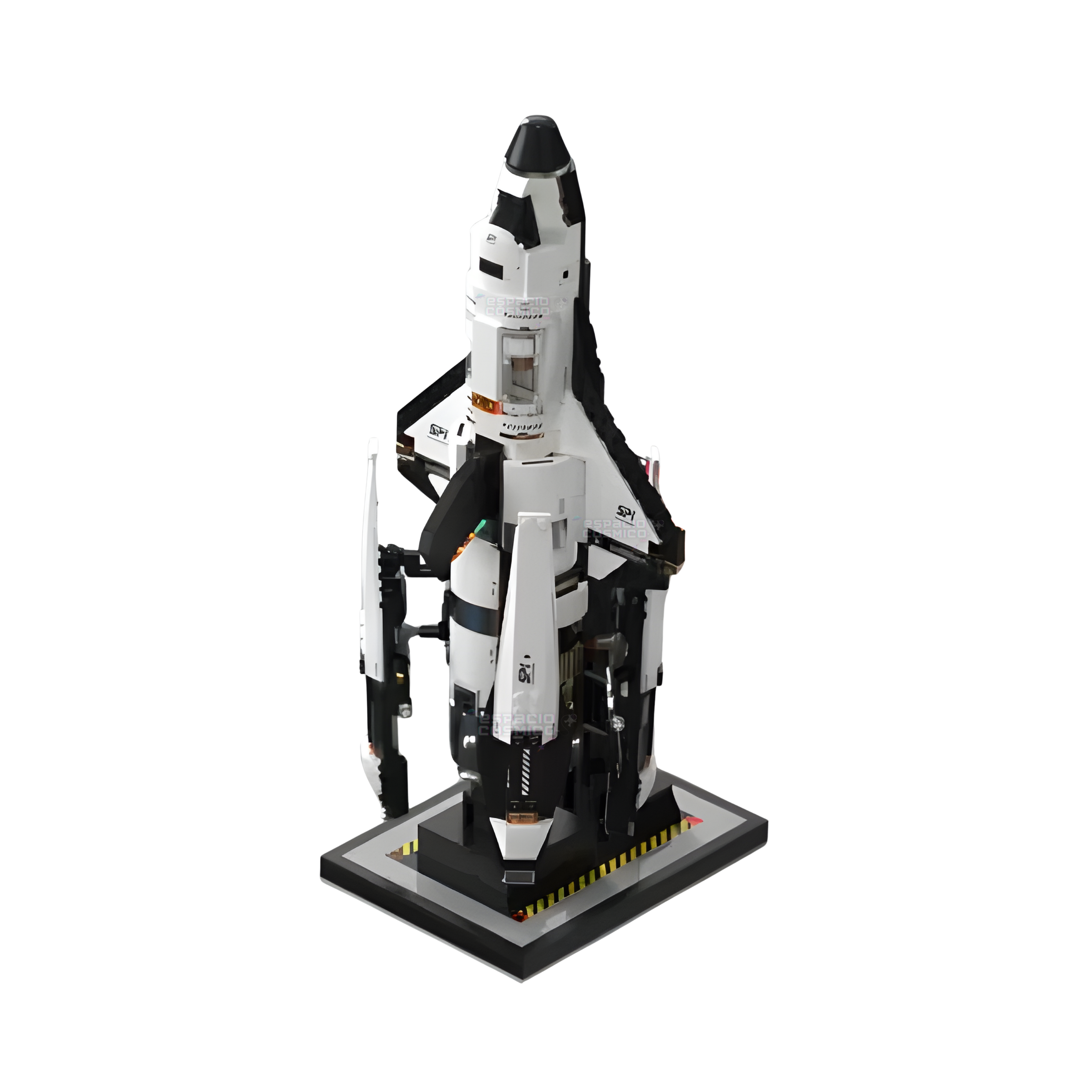 Right side view of the space shuttle building blocks set pointing upward, closed